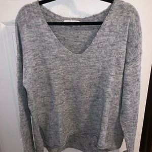 Gray, V cut over sizes sweater